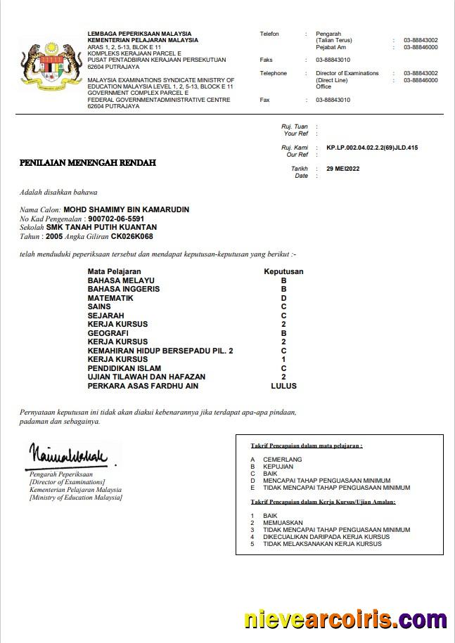 Malaysia Ministry of Education certificate